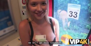 Meeting a blonde beauty Jessie Ames with her boyfriend, the guy takes her to a bathroom
