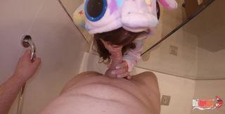 Stepsister Sucks My Cock While I Take a Shower and Cum Down Her Throat