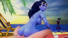 Widowmaker Riding Dick On The Beach