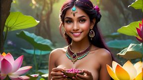 Beautiful Big Breasted Nude Indian Elf Girl with Lotus Root