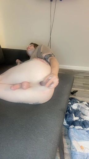 Self Facial!!! Femboy Tessa Toys Her Ass and Cums on Her Own Face!