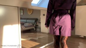 Bitch in trench coat gets ass-fuck ends with condom off