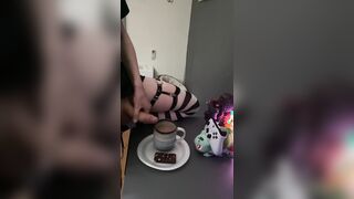 Femboy shoots a load in his coffee and guzzles it all