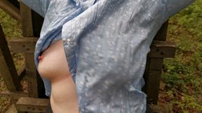 Tit slapping in blue blouse outdoor