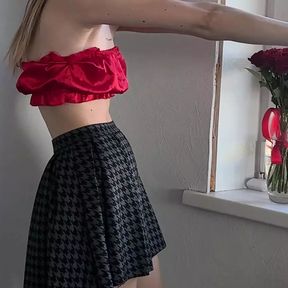 tease skirt and  black little thong