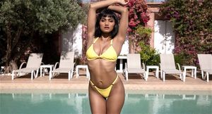 Super sexy Asian models Angel Constance and Maki Katana striptease off swimsuits