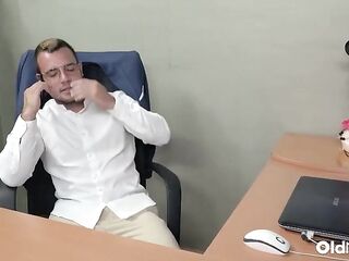 OldNanny - Glasses-Wearing mother I'd like to fuck In Nylons Gets Pounded Hard On Office Desk