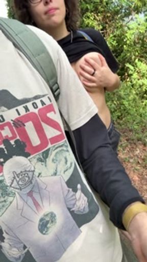 Hiking mate shows me her huge boobs while we go trekking