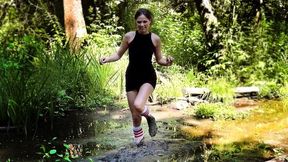 TOP VIDEO by Sexy Alena! Muddy knee high white socks, knee high white socks in swamp, wet knee high socks in mud