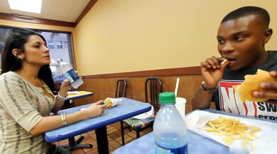 Latina gets face-fucked by black man behind fast food joint