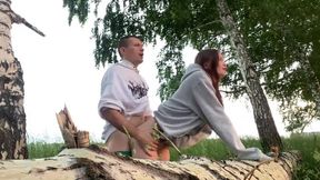 Hot brunette girlfriend banged erect in the forest