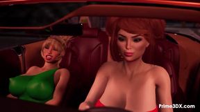 Jerking her fat cock in the car