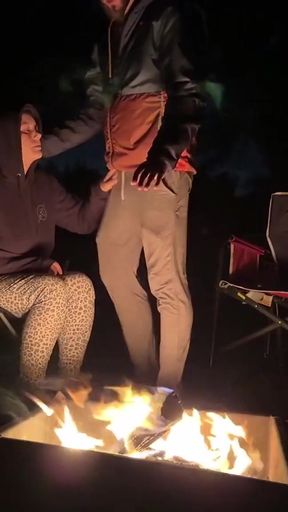Wife caught masturbating in public restroom, then fucked by the campfire   Clip 2