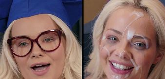 Elsa Jean Graduation - Watch Her Receive a Creamy Facial Cum