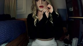 Bunny gets unmasked tears gushing big boobs rubs her fake tits through rubber gloves
