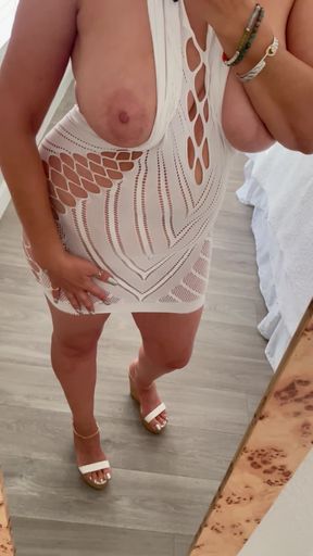 Sexy GF In White n Sliver Wedges JOI