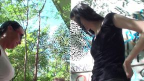 Lady Morgana and Hanna spit on slave Joschi outdoors