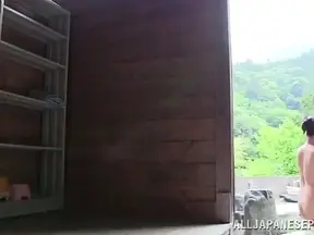 Seductive Japanese Girl Indulges in Sultry Outdoor Bath Threesome Sex