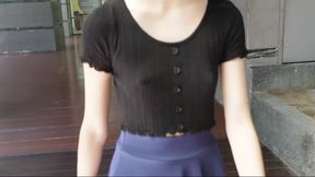 Mall Walkway - Black Crop Top & Blue Skater Skirt - Moriya Exhibit