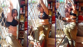 Tickling me while tied against the fence - Bunny Looner