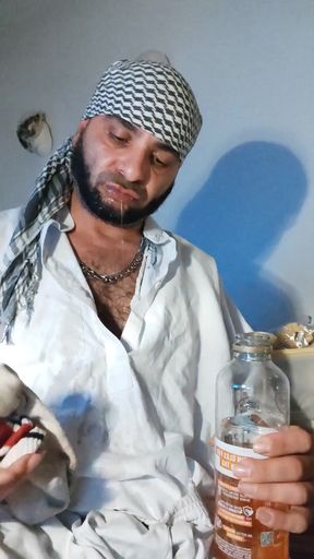 Dirtyjunkbro Dressed in Afghan Clothes, Cover Socks Piss in and Piss Drink