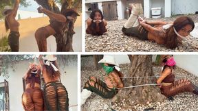 Bandit Girls Tied Tight. Two Helpless Cowgirls Cleave Gagged to a Tree and Rough Ropes Hogtie 4K