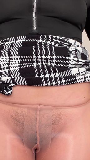 Hairy Pussy in Shiny Pantyhose Tease