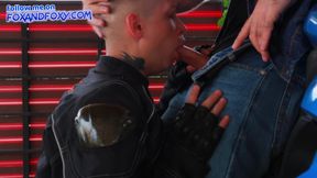 Biker girl sucks as well! Wet Blowjob and Deepthroat on the parking and cum swallow