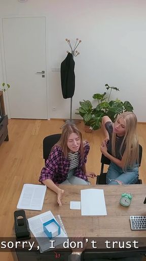 HUNT4K. 2 hot Russian lesbians came on a job interview and experienced sexual adventure with a stranger   Clip 1