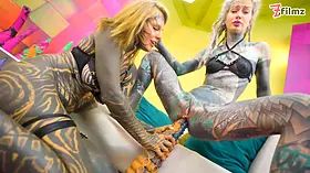 Alt-Girls Tattooed Lesbian Dildo Punk, Goth, Hippie, Spit Tongue