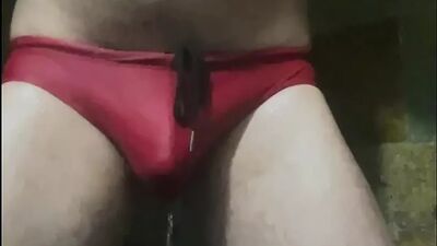 Sexy Tight Red Wet Speedos in the Shower