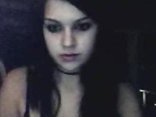 Pretty emo brunette stripteasing on webcam