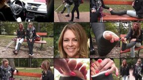 Lucia Term LLC Out for a Drive and Crutch in the Park with Cast Talk & Foot Massage (in HD 1920X1080)