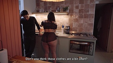 The stepmother teases in sexy clothes, plays the innocent, but gets her way