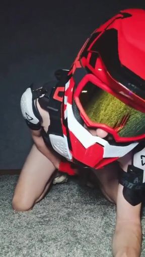 Naked Boy in Motocross Gear and Mxhelmet Gets a Strong Orgasm