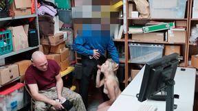 ”Tiny boobs blonde burglar screwed by an officer in front of Boyfriend”