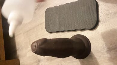 Down on my knees prepping this big ol boy with some lube, the egg deep inside of me, my pussy throbbing because I’ve been stretching myself and now I