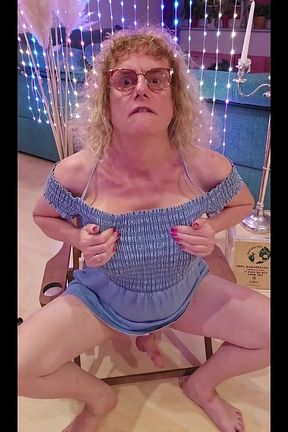 Tslillysophie in Cute Jeans Dress Shows Her Big Tits and Plays with Her Hard Girlsdick Until She Cums Late Night