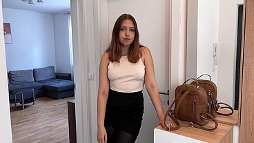 Hot Office Girl Catches Colleague Looking and Fucks in Pantyhose When Sharing Apartment on Business Trip
