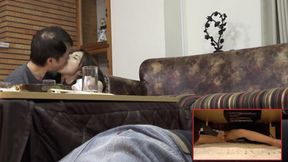 Amateur MILF plays with herself under the table while lusting after a man not her husband
