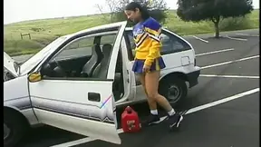 Sultry Tattooed Cheerleader Enjoys Rough Poolside Double Penetration Action