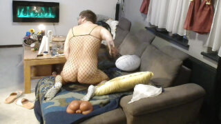 Hemmagjord tyska homosexuella i nätunderkläder får barbacka creampies