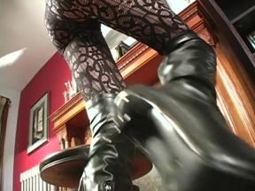 Busty Beladona Blue wearing high heeled boots while giving you jerk off instructions