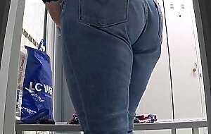 in the public locker room at the pool spying on a mature milf with a juicy ass, big