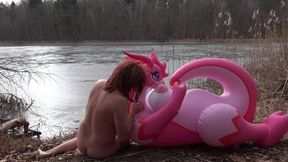 Dragoness on Ice - Aurora & Blowupguy on Wintry Lake