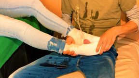 Sockjob in white crew socks becomes hot pissing fun (artwork without audio)