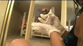 Horny bathroom cleaner gets rewarded with a hard long fuck in the bathroom