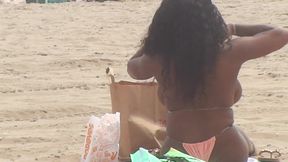 Ebony chubby babe voyeur beach video