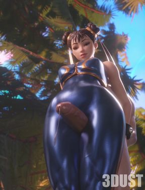 3D Chun-Li Edging Precum Huge Cock in Thigh Job animation