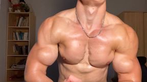 Oiled Muscle God Pumps Up Huge and Sweaty for Worship